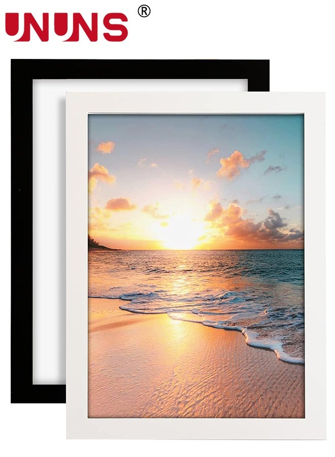 UNUNS A3 picture frame,2pack Wooden Photo Frame Set with Mount,Display Pictures,Wall Hanging Photo Frames,Black&White,29.7*42CM - Image 1